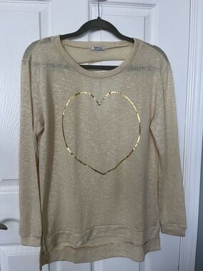 Buffalo by David Bitton Cream Metallic Heart Knit Top size M
